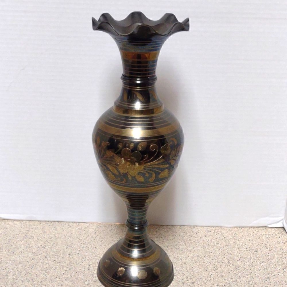 Tall Etched Brass Vase Urn